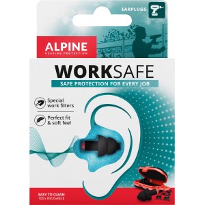 Alpine Work Safe bouchons d'oreille dans la boîte, protection auditive réutilisable pour environnements de travail bruyants.
