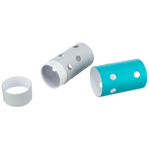 Rouleau Snack & Food pour rongeurs en carton gris et turquoise avec trous et couvercle amovible.