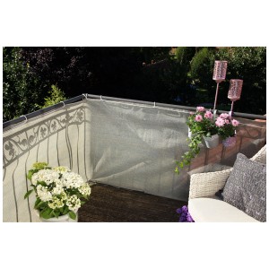 Brise-vue beige et anthracite pour balcon, assurant l'intimité.