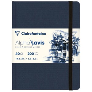Clairefontaine Skizzenbuch Alpha Lavis A5, 200g/m², 40 Blatt, blau. Ideal zum Zeichnen mit Bleistift, Kohle und Tusche.