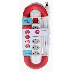 Steba Strong Steckdosenleiste mit 5 Typ13-Steckdosen, Reset-Schalter und 8m Kabel. Weiss.