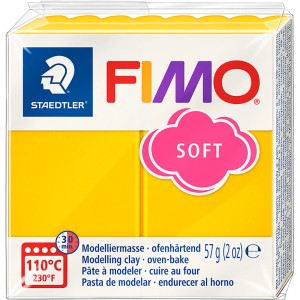 Pâte à modeler FIMO Soft, jaune soleil, bloc de 57g. Cuisson au four pour projets créatifs.