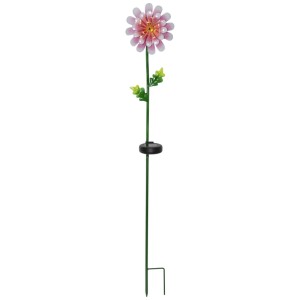 Lampada solare LED Daisy Pink: paletto decorativo da giardino con margherita e luce bianca calda.