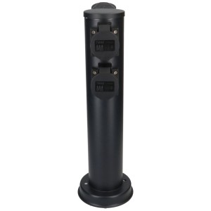 Colonna presa da giardino Max Hauri, rotonda, acciaio, nero opaco, con 4 prese T13.