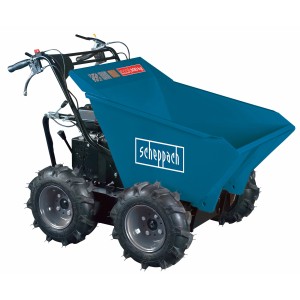 Scheppach Dumper DP3000: Macchina edile blu con trazione integrale per carichi fino a 300 kg.