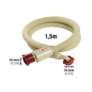 Tuyau d'arrivée d'eau froide jaune de 1,5 m avec sécurité anti-éclatement et écrou-raccord de 24,1 mm.
