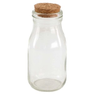 Bouteille en verre transparent Orion avec bouchon en liège, Ø 5,5 cm, hauteur 12 cm. Vase décoratif pour fleurs et branches.