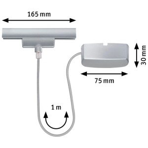 Alimentation Paulmann URail pour systèmes de rails, chrome mat, avec dimensions.