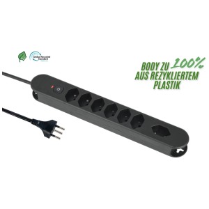 Schwarze Schönenberger Steckdosenleiste mit 7 T13-Steckdosen und 1,8 m Kabel.