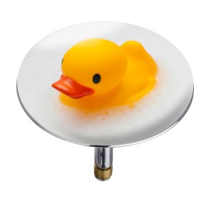 Wenko bonde de baignoire Pluggy XXL Duck avec canard jaune sur la bonde.