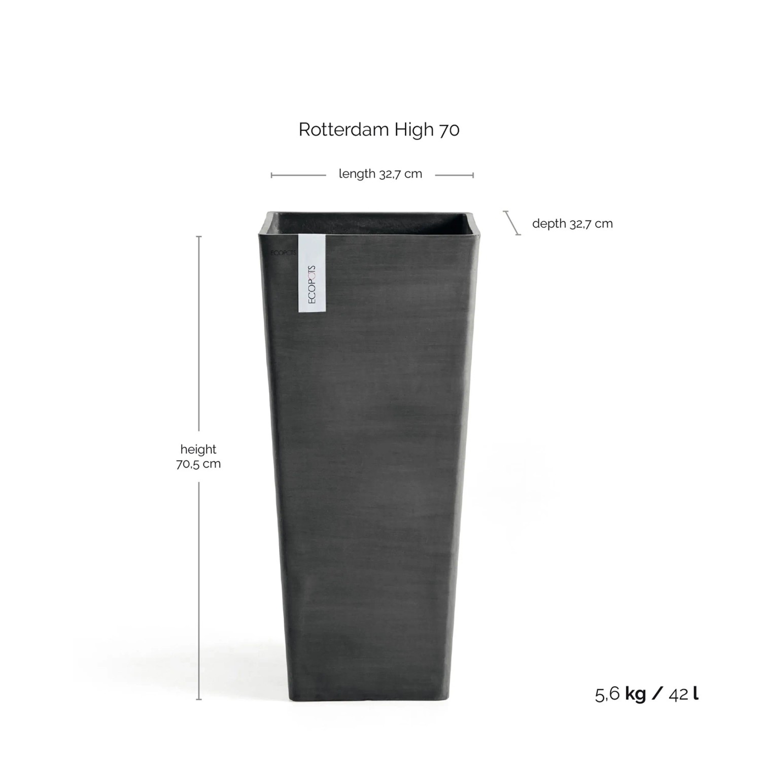 Sottovaso Rettangolare ECOPOTS In Plastica Riciclata, 47.5x19.5x2.5 Cm, Abbinato A Vaso Bruges Balcone - Colore: Grigio