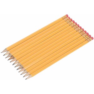 Set di 12 matite gialle HB con gommino per ufficio, scuola e hobby.