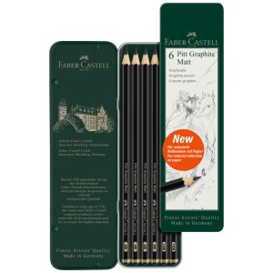 Faber-Castell Pitt Graphite Matt Stifte, 6er-Set im Metalletui mit verschiedenen Härtegraden.