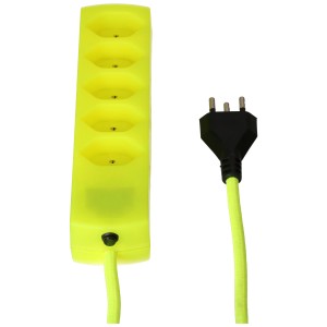 maxTEX Steckdosenleiste, 5-fach, fluo-gelb, 2m Textilkabel, Überstromschutz.
