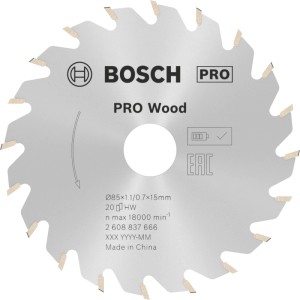 Lama circolare Bosch Standard for Wood, argento, con denti in metallo duro per seghe a batteria. Per legno.