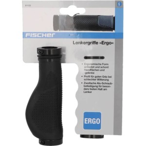 Poignées de guidon Fischer Ergo, noires, de forme ergonomique pour une prise en main sûre lors du cyclisme.
