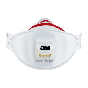 Masque 3M Aura 9332+ pour isolants et bois dur, respirateur avec valve.