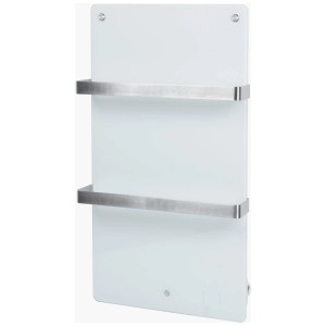 Radiateur de salle de bain blanc Eurom Sani 400 Wifi avec deux porte-serviettes en métal.