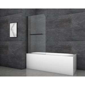 Paroi de baignoire Aurlane Black Comfort1, 1 volet, 80x140 cm, noir mat avec porte-serviettes.