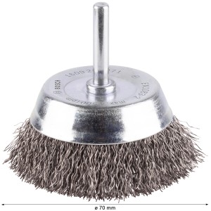Spazzola a tazza Bosch Pro Metal Clean, spazzola metallica da 70 mm con gambo cilindrico per trapani.