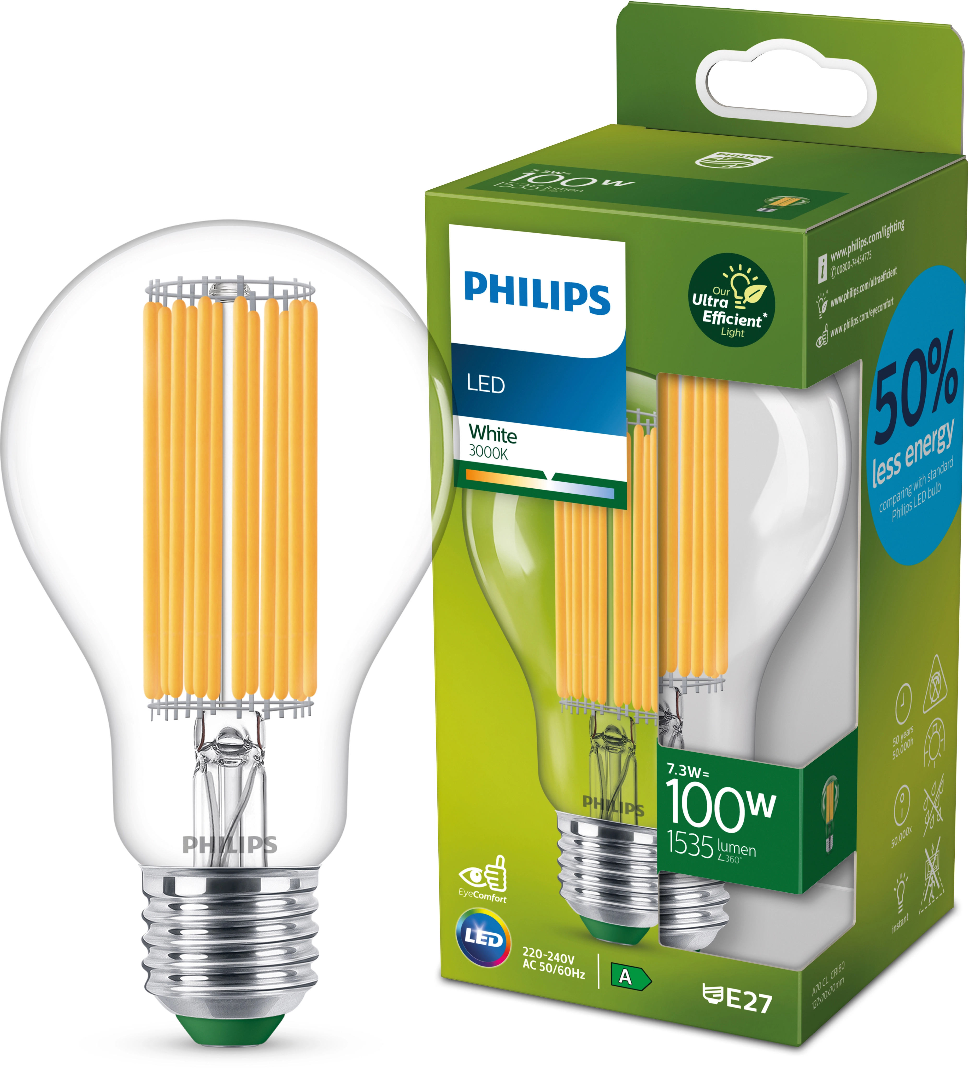 Philips Ampoule LED standard transparente Blanc E27 / 100 W / 3