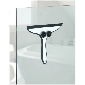 Wenko tergivetro per bagno Ibos in bianco e nero su parete doccia, accessorio per pulizia senza aloni.