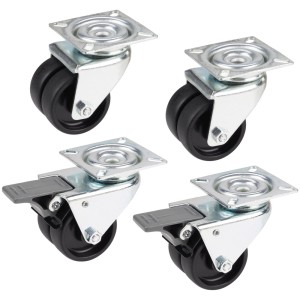 Lot de 4 roulettes pivotantes Doerner + Helmer, acier galvanisé, Ø 5 cm, dont 2 avec frein.