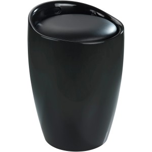Tabouret de salle de bain noir Wenko Candy avec sac à linge, plastique, 20 l de capacité.