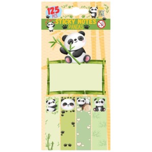 Haftnotizen Panda, 125 Stück, mit 4 süßen Panda-Motiven auf grünem Hintergrund. Ideal für Büro, Schule und kreative Projekte.