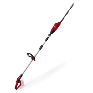 Taille-haie télescopique sans fil Einhell GE-HH 18/45 Li T Solo Power X-Change, rouge/argent, pour tailler les haies avec flexibilité.