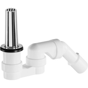 Soupape de vidange blanche pour receveur de douche, 44,8 mm (G 1 1/2), en plastique avec tube chromé.