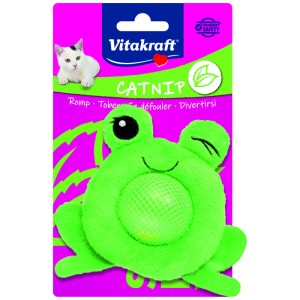 Vitakraft Rasselspielzeug für Katzen, Plüschtier Frosch mit Katzenminze, 9cm.