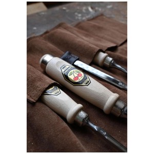Kirschen sacoche à outils enroulable en daim marron avec 12 compartiments pour rabots et ciseaux.