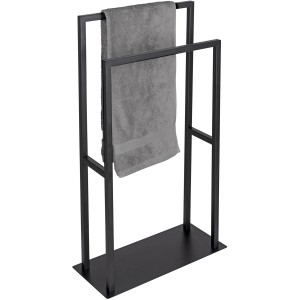 Wenko Rivaltana, portasciugamani nero con asciugamano grigio. Porta asciugamani moderno in acciaio inox.