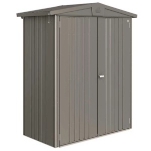 Abri de jardin Europa 1 OBI en gris quartz métallisé : Abri de jardin en acier avec double porte.