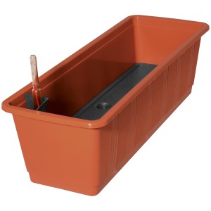 Jardinière terracotta Aqua Green Plus avec système d'arrosage et indicateur de niveau d'eau.