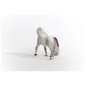 Schleich Jument Islandaise, figurine blanche avec crinière tressée, détaillée.