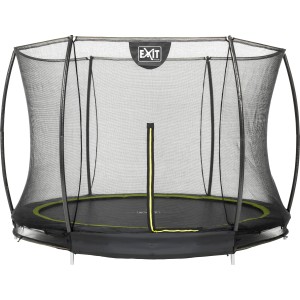 Trampolino interrato nero EXIT Silhouette (D244cm) con rete di sicurezza per un divertimento sicuro.