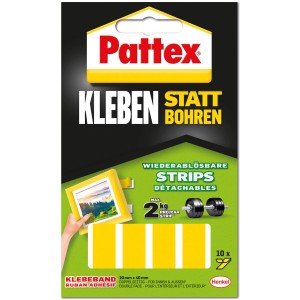 Pattex Kleben statt Bohren Strips, 10 pièces, bandes adhésives repositionnables pour intérieur et extérieur.