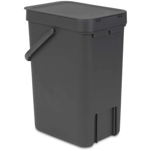 Brabantia Abfallbehälter Sort & Go, 12 l, grau, mit Deckel und Tragegriff. Ideal zur Mülltrennung.