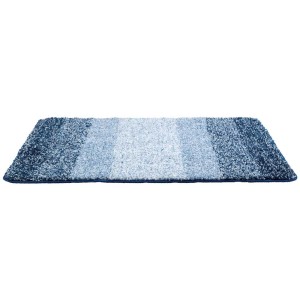 Tappeto bagno blu Wenko Luso in micro poliestere con sfumatura.