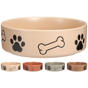 Gamelle pour chien en grès multicolore avec motif patte et os, Ø 18 cm.
