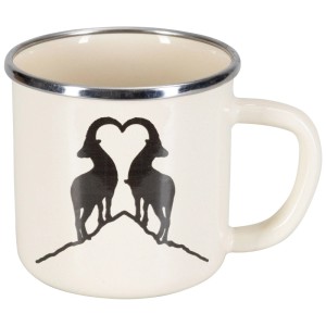 Tazza smaltata Nouvel® Ivory con motivo montano, ideale per tè e caffè. Design robusto per gite.