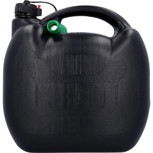 Tanica per benzina Cartrend nera in plastica, 5 litri, con beccuccio di riempimento.