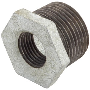 Raccord de réduction en fonte malléable 33,3 mm x 18,6 mm (R1 x Rp1/2) pour tubes galvanisés.