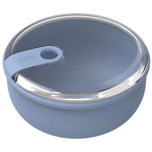 Contenitore rotondo blu Rotho Ela da 0,75 l per alimenti con coperchio trasparente e chiusura.