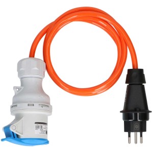 Cavo adattatore Tipo 13 a CEE16, 230V, 10A, con fusibile, IP55, 3 poli, arancione