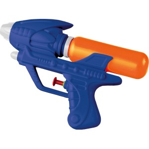 Pistolet à eau bleu WP 180 avec réservoir orange pour l'amusement estival.