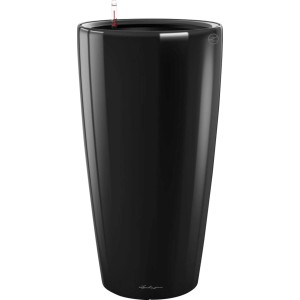 Pot de fleurs Lechuza Rondo Premium noir brillant, hauteur 75 cm.