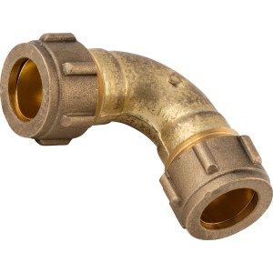 Raccordo a gomito a compressione in ottone, Ø 15 mm, per tubi in rame in impianti di riscaldamento e idraulici.